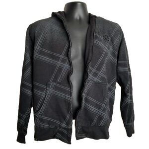 Top Heavy Geometric Plaid Hoodie Size Medium Gray Y2K Vintage Zip Up Streetwear